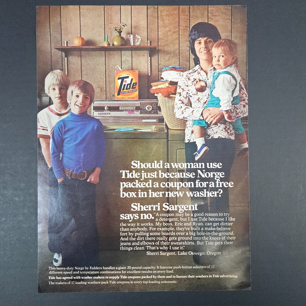 1974 Tide Laundry Detergent‎ Vintage Print Ad Sherri Sargent Kids Lake Oswego OR